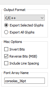 FontEdit Output Settingspvc cross